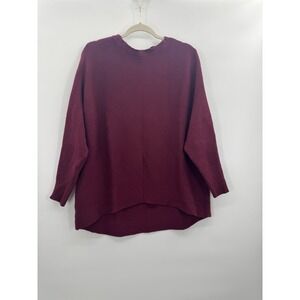 Womens 2X Burgundy Sweater Pullover Dolman Slouchy Ribbed Cozy Knit Stretch